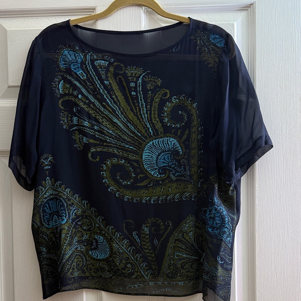 Elegant Navy Blue Sheer Top